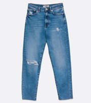 New Look Blue Ripped Knee High Waist Tori Mom Jeans